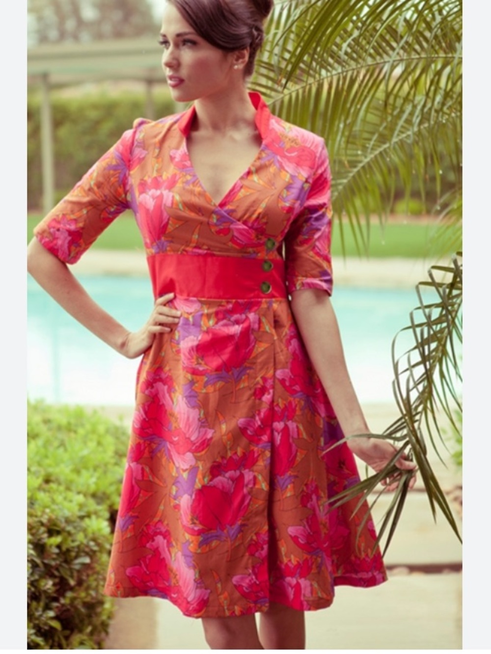 Sarah Hansen Shabby Apple Retro Floral Dress Red Pink size medium